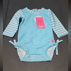 Rufflebutts Blue Striped and Polka Dot Kids One Piece